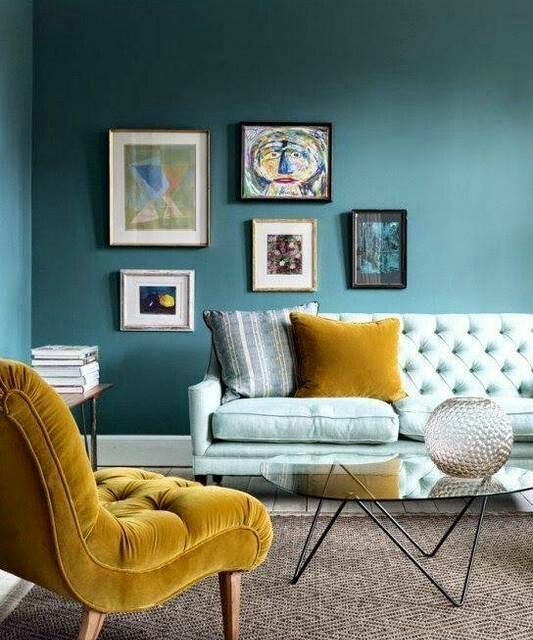 Living room painted to a beautiful blue 