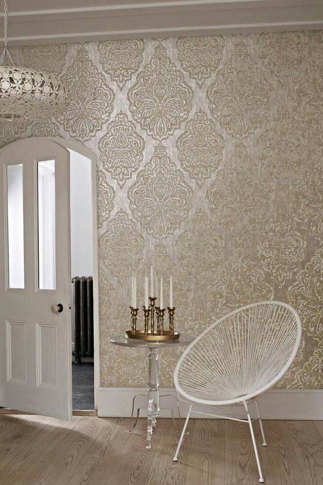 Wallpaper installed in a large hallway 