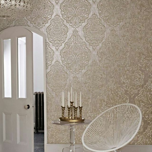 Wallpaper installed in a large hallway 