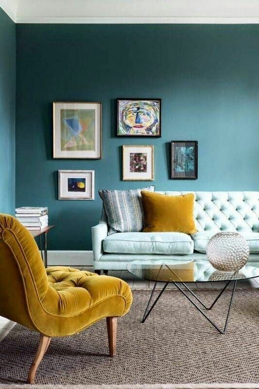Living room painted to a beautiful blue 